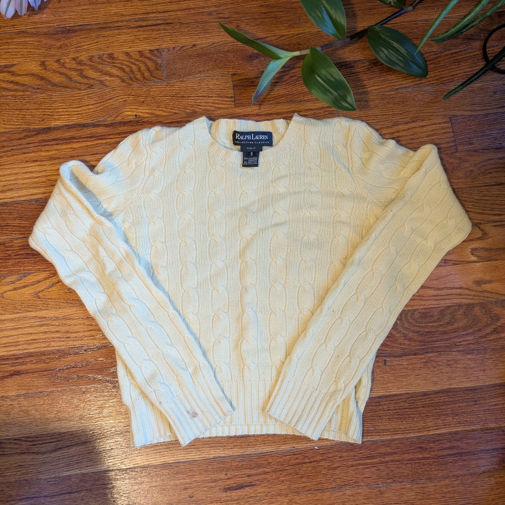 Ralph Lauren Butter Yellow Cable Knit Sweater Cashmere